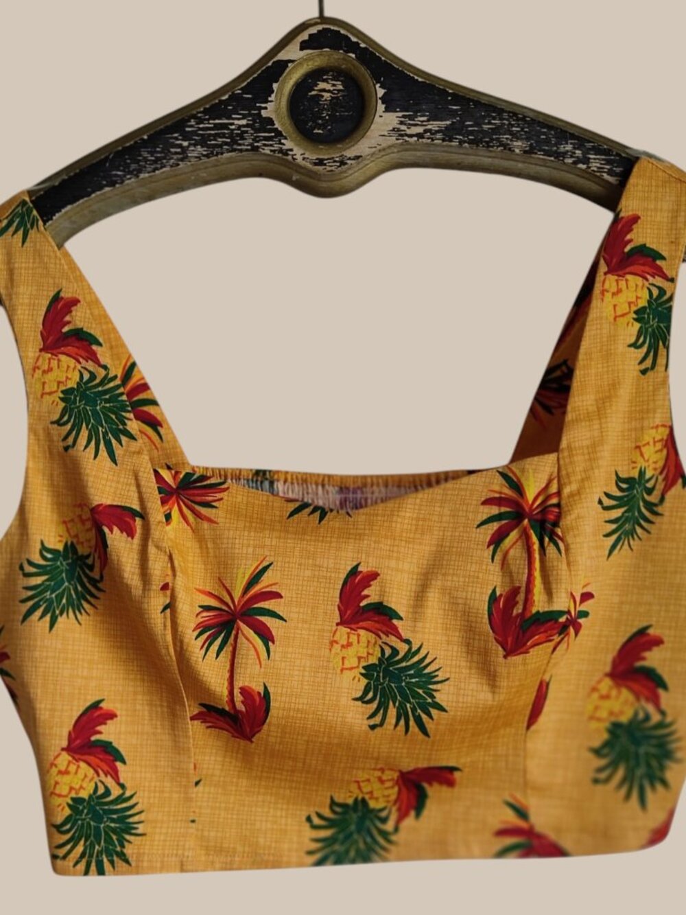 Collectif Retro Rockabilly Pineapple Palm Print Smocked Crop Tank Top 2XL US14